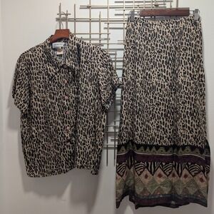 VTG 90's California Krush Leopard Print 2 Piece Set Top & Skirt‎ Women's Size L
